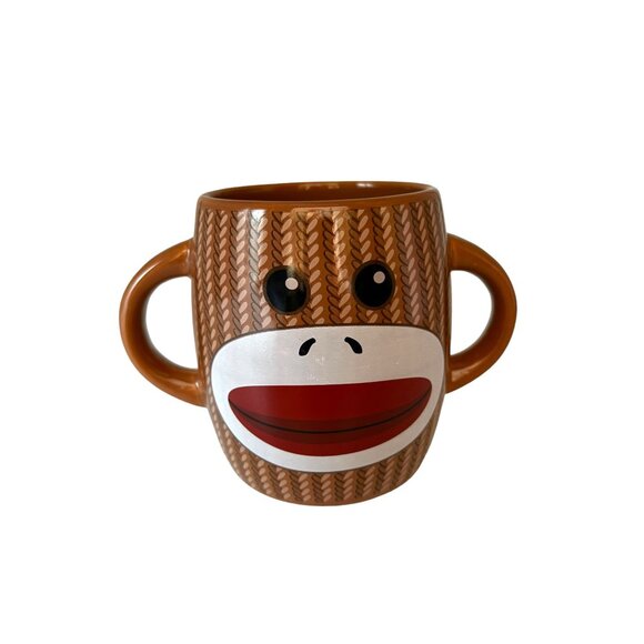 Galerie Candy Sock Monkey Double Handle Coffee Mug 4" Hot cocoa Teacup - Picture 1 of 7